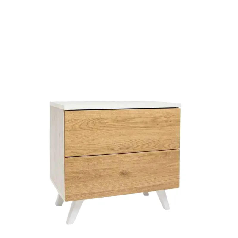 Meyvaser Mesita de noche 2 cajones Color blanco y Natural 52 cm (ancho) x 50 cm (alto) x 34,8 cm (fondo)