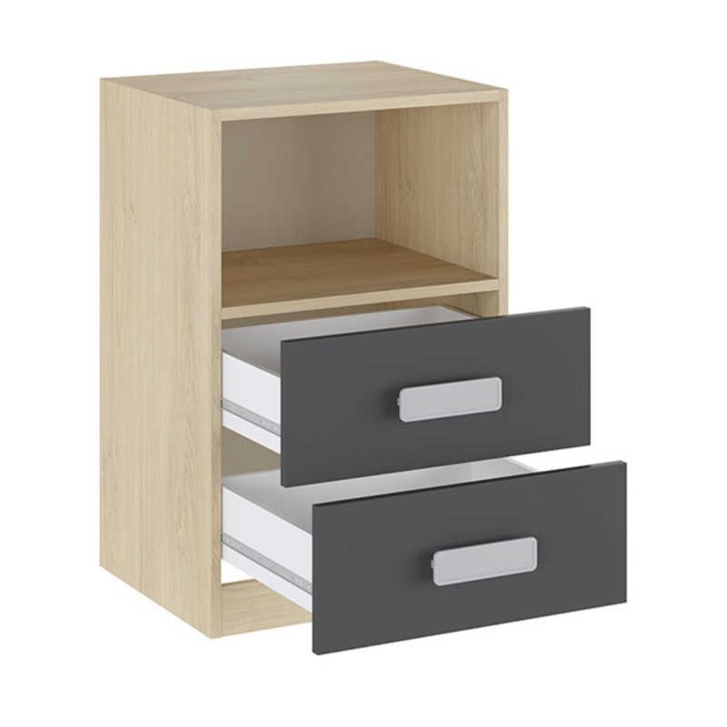 Mesita de noche - Dormitorio o Mesa Auxiliar Salón, Natural y Grafito Veteado, 47.5 x 73 x 39.6 Cm