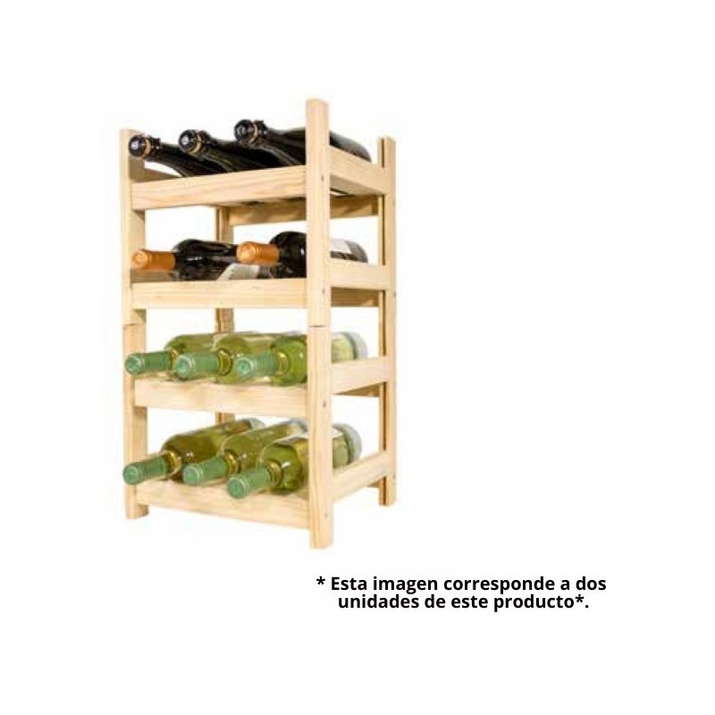 Botellero de Madera de Pino en Color Natural para 6 Botellas y con 2 Niveles de Altura.