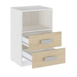 Mesita de noche - Dormitorio o Mesa Auxiliar Salón, Blanco y Natural Veteado, 47.5 x 73 x 39.6 Cm