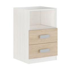 Mesita de noche - Dormitorio o Mesa Auxiliar Salón, Blanco y Natural Veteado, 47.5 x 73 x 39.6 Cm