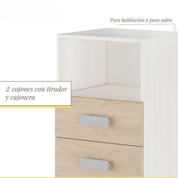 Mesita de noche - Dormitorio o Mesa Auxiliar Salón, Blanco y Natural Veteado, 47.5 x 73 x 39.6 Cm