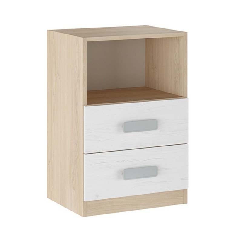 Mesita de noche - Dormitorio o Mesa Auxiliar Salón, Natural y Blanco Veteado, 47.5 x 73 x 39.6 cm