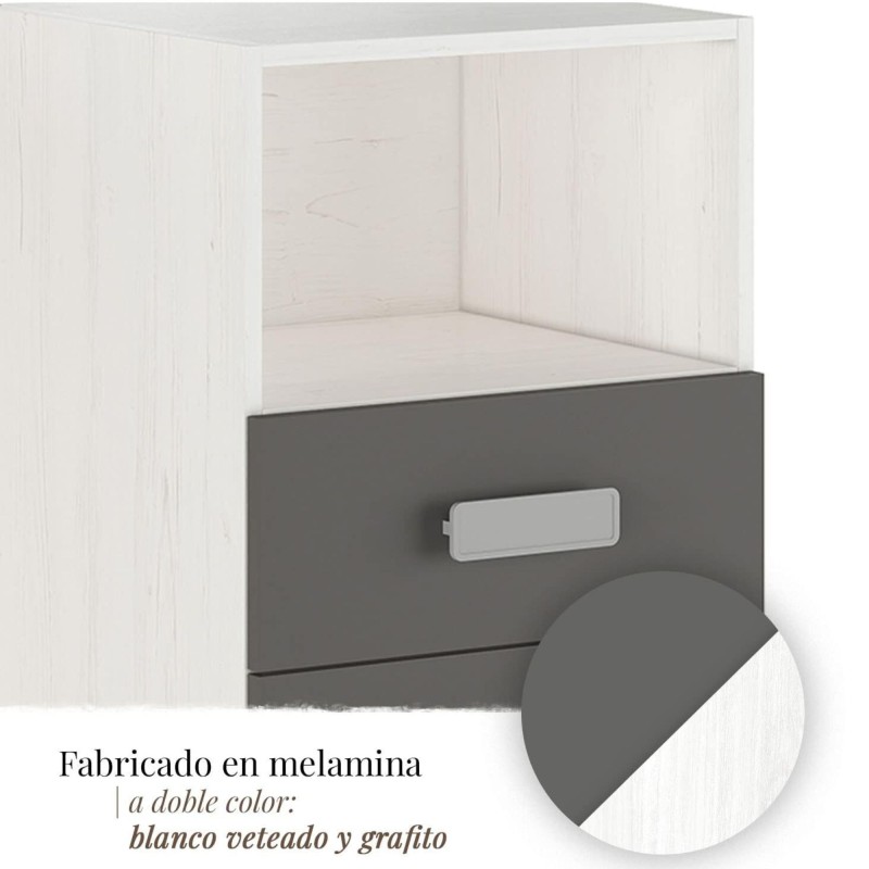 Mesita de noche - Dormitorio o Mesa Auxiliar Salón, Blanco y Negro Veteado, 47.5 x 73 x 39.6 Cm