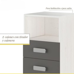 Mesita de noche - Dormitorio o Mesa Auxiliar Salón, Blanco y Negro Veteado, 47.5 x 73 x 39.6 Cm