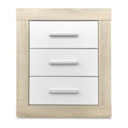 Mesita de Noche, Mesilla de Dormitorio, Acabado en Color Cambria y Blanco, Medidas: 50 cm (Lar) x 34,6 cm (Fon) x 60 cm (Al)