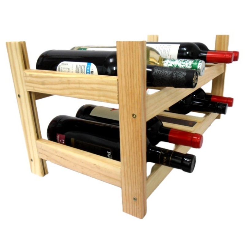 Botellero de Madera de Pino en Color Natural para 12 Botellas y con 2 Niveles de Altura