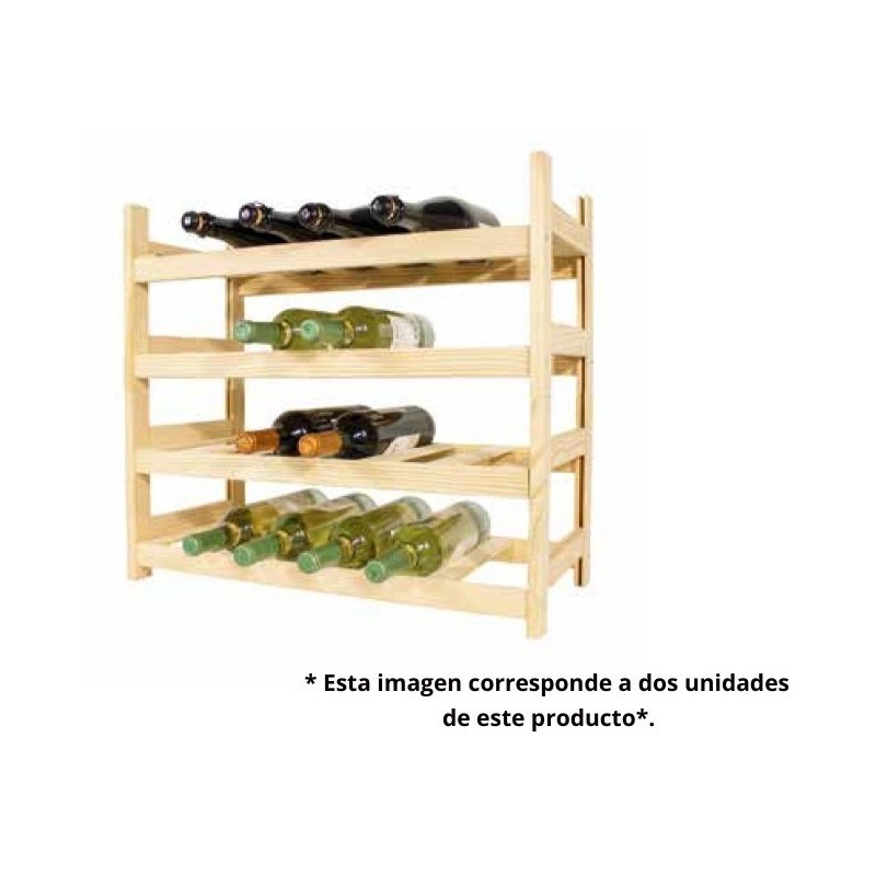 Botellero de Madera de Pino en Color Natural para 12 Botellas y con 2 Niveles de Altura