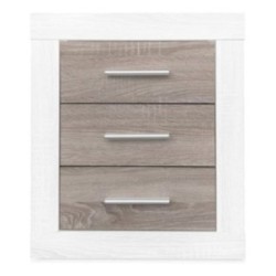 Mesita de Noche, Mesilla de Dormitorio, Color Pino y Gris, Medidas: 50 cm (Lar) x 34,6 cm (Fon) x 60 cm (Al)