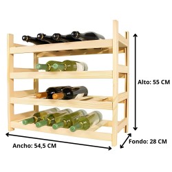 Botellero de Madera de Pino apilable en Color Natural para 24 Botellas y con 4 Niveles de Altura