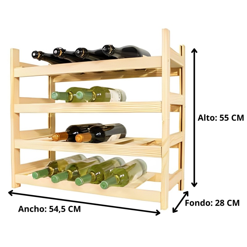 Botellero de Madera de Pino apilable en Color Natural para 24 Botellas y con 4 Niveles de Altura
