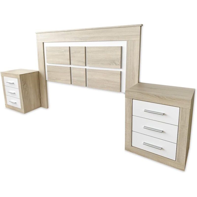 Cabezal para Cama de Matrimonio con patas, Color Cambria y Blanco, Medidas: 160 cm (Ancho) x 119,3 cm (Alto) x 3,8 cm (Fondo)