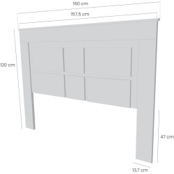 Cabezal para Cama de Matrimonio con patas, Color Cambria y Blanco, Medidas: 160 cm (Ancho) x 119,3 cm (Alto) x 3,8 cm (Fondo)