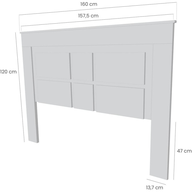 Cabezal para Cama de Matrimonio con patas, Color Cambria y Blanco, Medidas: 160 cm (Ancho) x 119,3 cm (Alto) x 3,8 cm (Fondo)