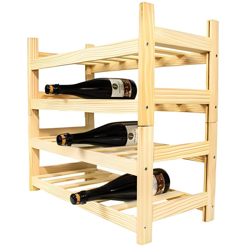 Botellero de Madera de Pino apilable en Color Natural para 24 Botellas y con 4 Niveles de Altura