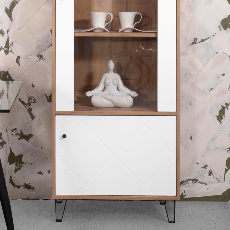 Vitrina Alta | 2 Puertas, Frentes en DM Lacado Blanco Mate | Medidas: 170,2 cm Alto x 40 cm Fondo x 68,4 cm Ancho