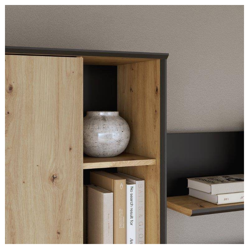 Mueble de Salón Completo | Mueble de TV, Estante, Vitrina | Medidas: 260 x 40.6 x 200 cm | Color Roble Artisan con Gris