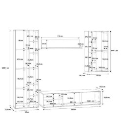 Mueble de Salón Completo | Mueble de TV, Estante, Vitrina | Medidas: 260 x 40.6 x 200 cm | Color Roble Artisan con Gris