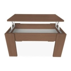 Mesa de Centro Elevable, Mesita de Salón, Acabado en Color nogal, Medidas: 90 cm (Ancho) x 50 cm (Fondo) x 46-57 cm (Alto)