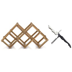 Botellero de Madera para 6 Botellas + Sacacorchos Profesional de Regalo, 46.30 X 24.00 X 15.00 cm