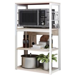 Estantería de Cocina Alta con Marco de Metal Blanco, Estante para microondas 50x30x100 Cm Color Natural y Blanco