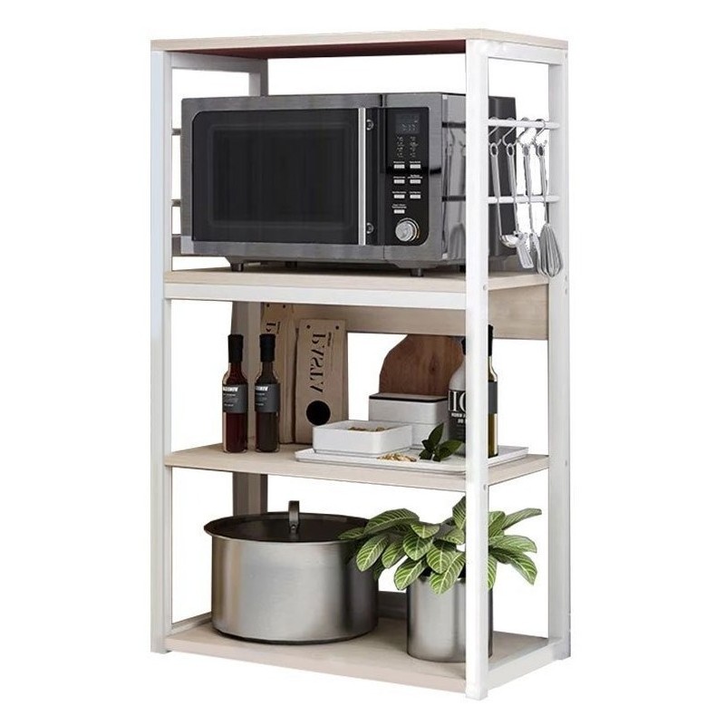 Estantería de Cocina Alta con Marco de Metal Blanco, Estante para microondas 50x30x100 Cm Color Natural y Blanco