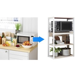 Estantería de Cocina Alta con Marco de Metal Blanco, Estante para microondas 50x30x100 Cm Color Natural y Blanco