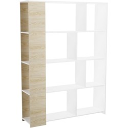 Estantería Decorativa, Librería, Acabado en Roble y Blanco, Medidas: 176 cm (Al) x 129 cm (Anc) x 28 cm (Fon)