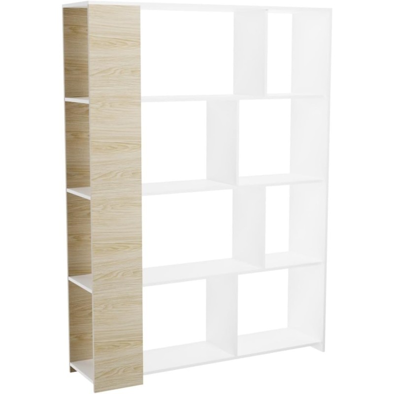 Estantería Decorativa, Librería, Acabado en Roble y Blanco, Medidas: 176 cm (Al) x 129 cm (Anc) x 28 cm (Fon)