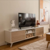 Mueble de TV de Diseño Nórdico + Modulo Alto,2 Estantes y 2 Puertas,Cambrian-Blanco, 49cm(Al) x 180cm (An) x 40cm (Fon)