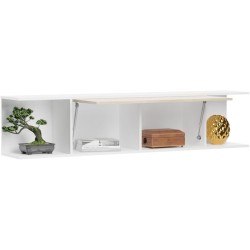 Mueble de TV de Diseño Nórdico + Modulo Alto,2 Estantes y 2 Puertas,Cambrian-Blanco, 49cm(Al) x 180cm (An) x 40cm (Fon)
