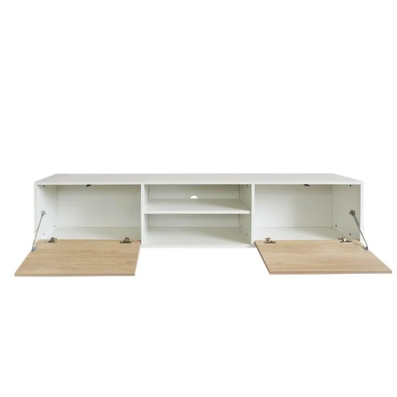 Mueble de TV de Diseño Nórdico + 2 Estantes, 2 Estantes y 2 Puertas,Cambrian-Blanco, 49cm(Al) x 180cm (Anc) x 40cm (Fon)