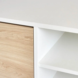 Mueble de TV de Diseño Nórdico + 2 Estantes, 2 Estantes y 2 Puertas,Cambrian-Blanco, 49cm(Al) x 180cm (Anc) x 40cm (Fon)