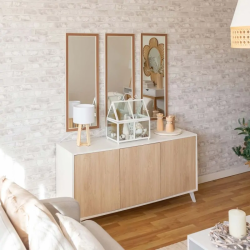 Meyvaser Aparador, Buffet, Salón Comedor 3 Puertas, Armario Auxiliar Color Blanco y Roble, Medidas: 138 cm x 70 x 39,5