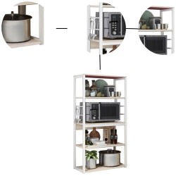 Estantería de Cocina Alta con Marco de Metal Blanco, Estante para microondas 50x30x130 Cm Color Natural y Blanco