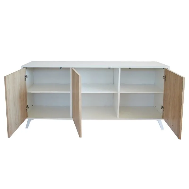 Meyvaser Aparador, Buffet, Salón Comedor 3 Puertas, Armario Auxiliar Color Blanco y Roble, Medidas: 138 cm x 70 x 39,5