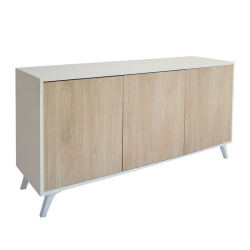 Meyvaser Aparador, Buffet, Salón Comedor 3 Puertas, Armario Auxiliar Color Blanco y Roble, Medidas: 138 cm x 70 x 39,5