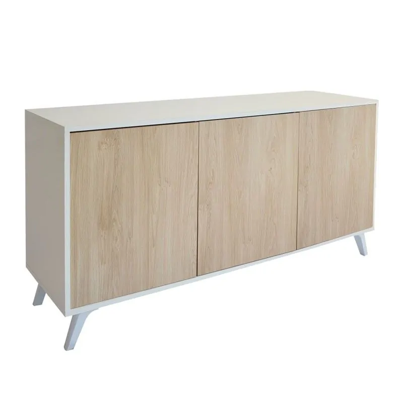 Meyvaser Aparador, Buffet, Salón Comedor 3 Puertas, Armario Auxiliar Color Blanco y Roble, Medidas: 138 cm x 70 x 39,5