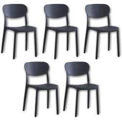 Pack 5 Sillas Cocina Color Negro de plastico Polipropileno, Silla de Comedor Medidas: 40 cm (Anc) x 55 cm (Lar) x 80 cm (Al)