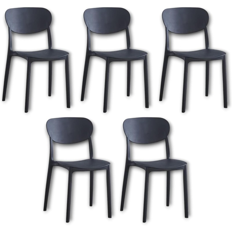 Pack 5 Sillas Cocina Color Negro de plastico Polipropileno, Silla de Comedor Medidas: 40 cm (Anc) x 55 cm (Lar) x 80 cm (Al)