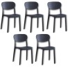 Pack 5 Sillas Cocina Color Negro de plastico Polipropileno, Silla de Comedor Medidas: 40 cm (Anc) x 55 cm (Lar) x 80 cm (Al)