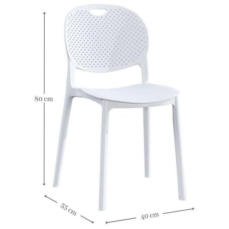 Pack 5 Sillas Cocina Color Blanco de plastico Polipropileno, Silla de Comedor Medidas: 40 cm (Anc) x 55 cm (Lar) x 80 cm (Al)