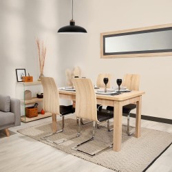 Pack 4 sillas de Comedor, Acabado en símil Piel Color Negro y Madera, Medidas: 44 cm (An) x 57 cm (Lar) x 97 cm (Al)