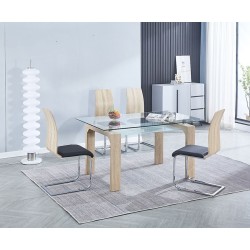 Pack 4 sillas de Comedor, Acabado en símil Piel Color Negro y Madera, Medidas: 44 cm (An) x 57 cm (Lar) x 97 cm (Al)