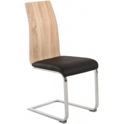 Pack 4 sillas de Comedor, Acabado en símil Piel Color Negro y Madera, Medidas: 44 cm (An) x 57 cm (Lar) x 97 cm (Al)