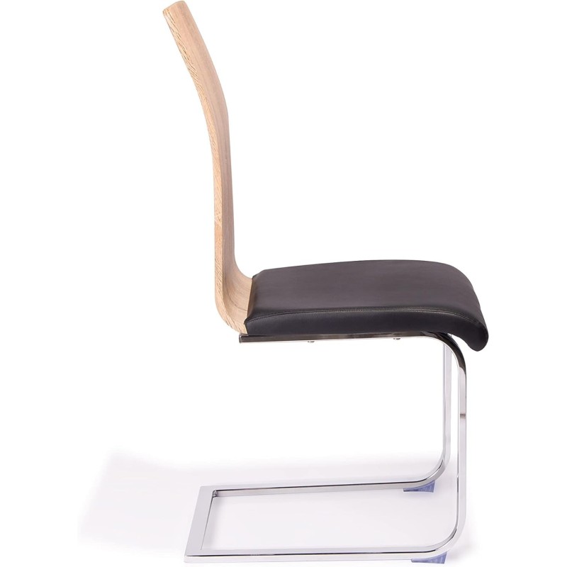 Pack 4 sillas de Comedor, Acabado en símil Piel Color Negro y Madera, Medidas: 44 cm (An) x 57 cm (Lar) x 97 cm (Al)