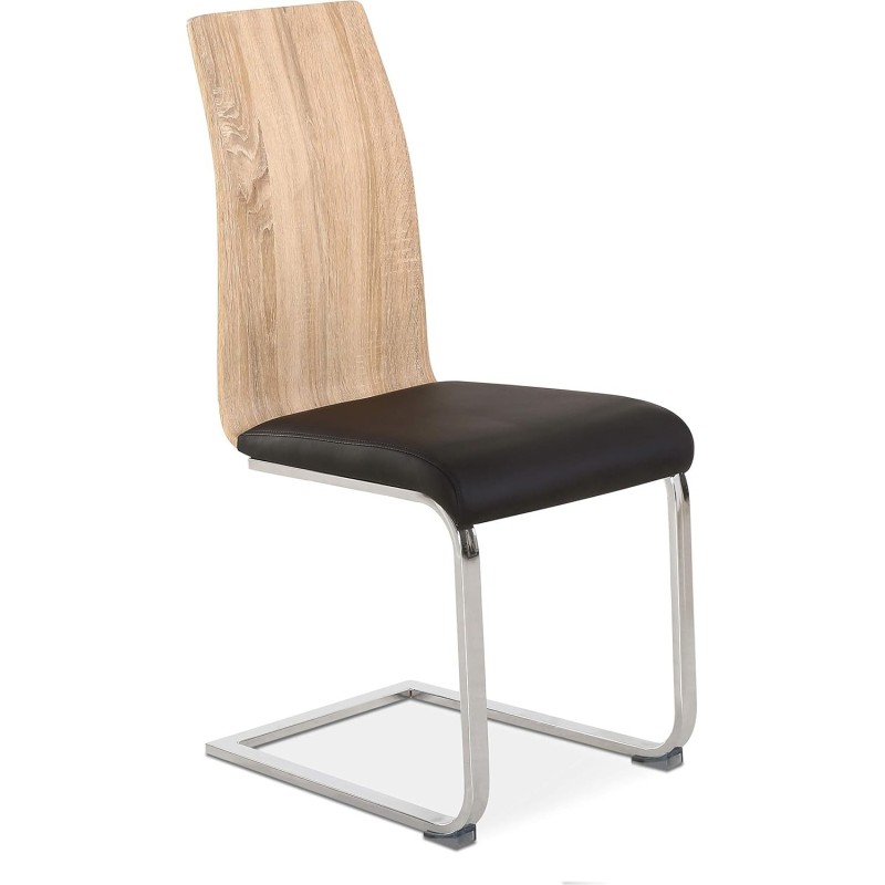 Pack 4 sillas de Comedor, Acabado en símil Piel Color Negro y Madera, Medidas: 44 cm (An) x 57 cm (Lar) x 97 cm (Al)