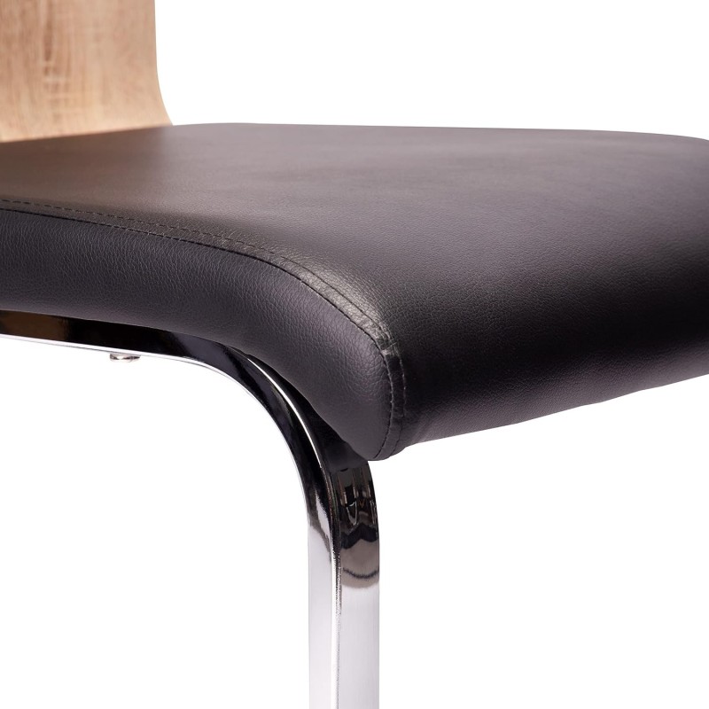 Pack 4 sillas de Comedor, Acabado en símil Piel Color Negro y Madera, Medidas: 44 cm (An) x 57 cm (Lar) x 97 cm (Al)