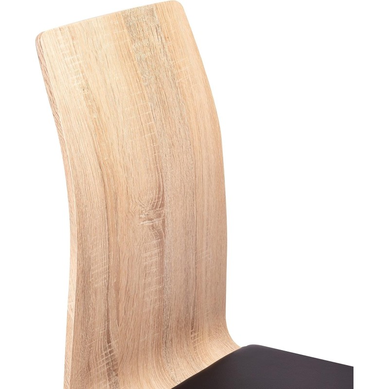 Pack 4 sillas de Comedor, Acabado en símil Piel Color Negro y Madera, Medidas: 44 cm (An) x 57 cm (Lar) x 97 cm (Al)