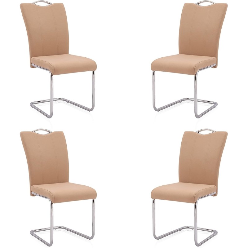 Pack de 4 Sillas Elegantes en Tejido Beige – Sillas para Comedor y Salón, Dimensiones: 44 x 61 x 98 cm.